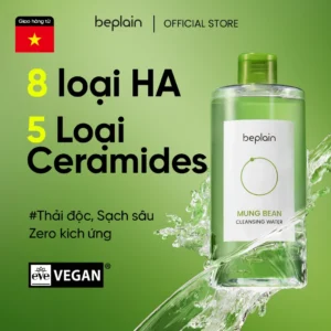 Nước tẩy trang BEPLAIN Mung Bean Cleansing Water 400ml – làm sạch dịu nhẹ, hỗ trợ loại bỏ bã nhờn