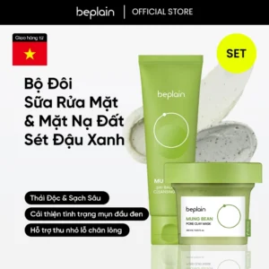 Bộ chăm sóc da BEPLAIN Mung Bean pH-Balanced Cleansing Foam 80ml & Pore Clay Mask 120ml – làm sạch da và lỗ chân lông