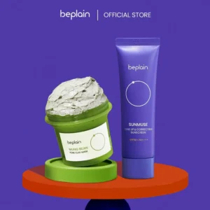Bộ chăm sóc da BEPLAIN Mung Bean Pore Clay Mask 120ml & Sunmuse Tone Up & Correcting 50ml – làm sạch lỗ chân lông và chống nắng