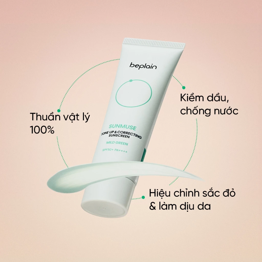 BEPLAIN Sunmuse Tone Up & Correcting & Mild Green công dụng và hiệu quả