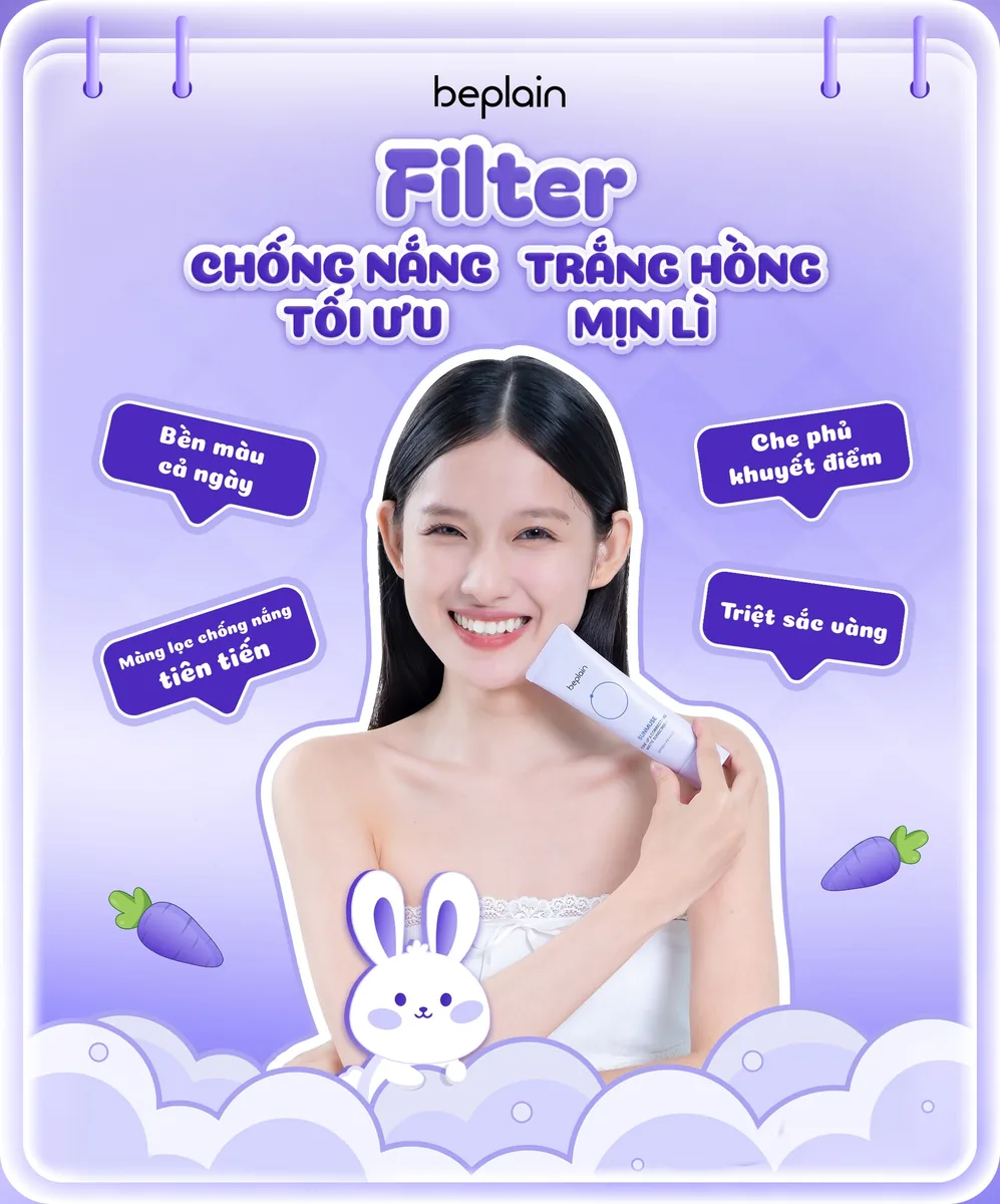 Kem chống nắng cà rốt tím BEPLAIN như filter chống nắng tối ưu, trắng hồng mịn lì