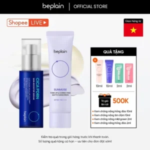 Bộ chăm sóc da BEPLAIN Cica PDRN Skin Booster Serum 30ml & Sunmuse Tone Up & Correcting Matte Sunscreen 50ml – phục hồi, cấp ẩm và chống nắng